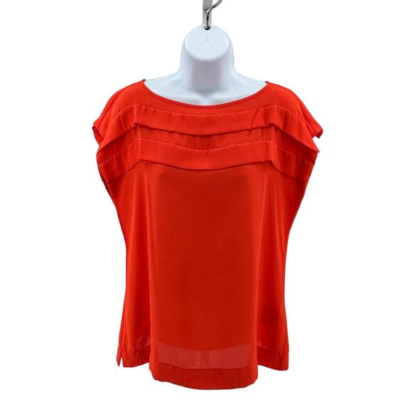 Banana Republic Blouse WMNS S Orange Short Sleeve Ruffle Layered Cap Sleeve Top - Picture 1 of 8
